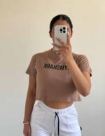 کراپ تیشرت GYMSHARK قهوه ای