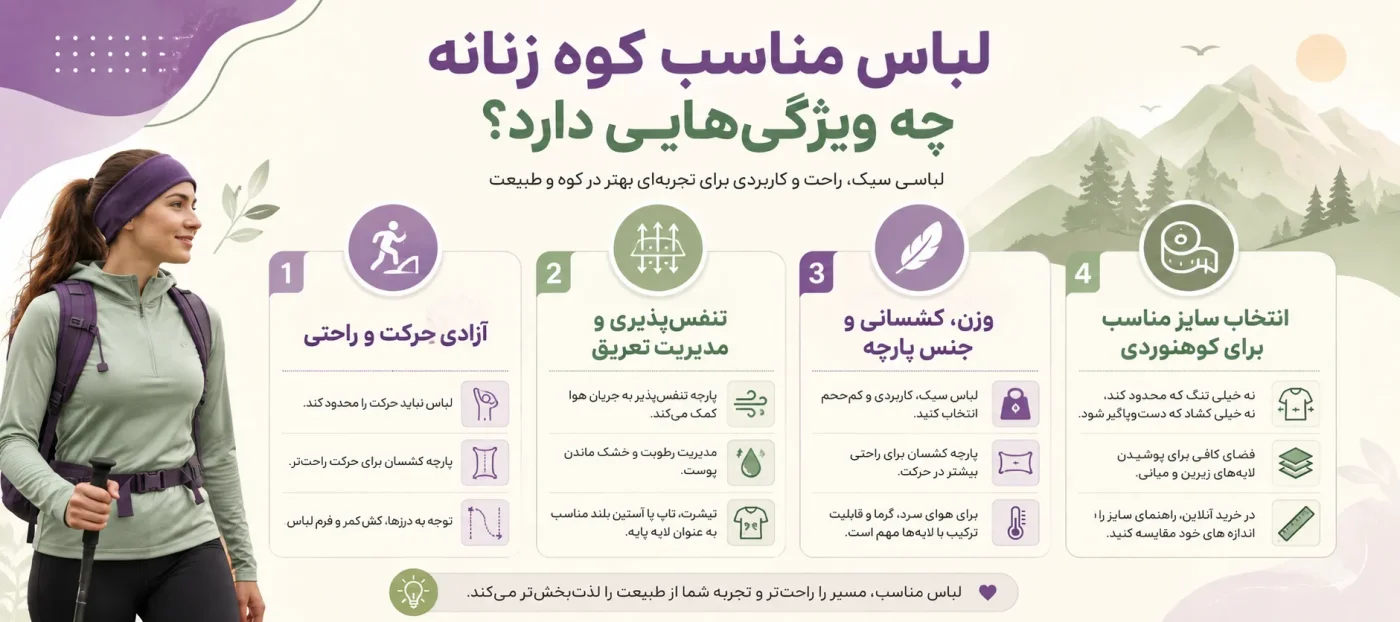 ویژگی های لباس کوهنوردی زنانه